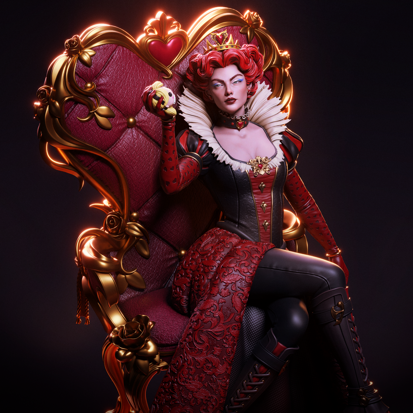 Queen of Hearts on Throne Statue – Alice in Wonderland | Maximum Detailed 16K Ultra-High Definition