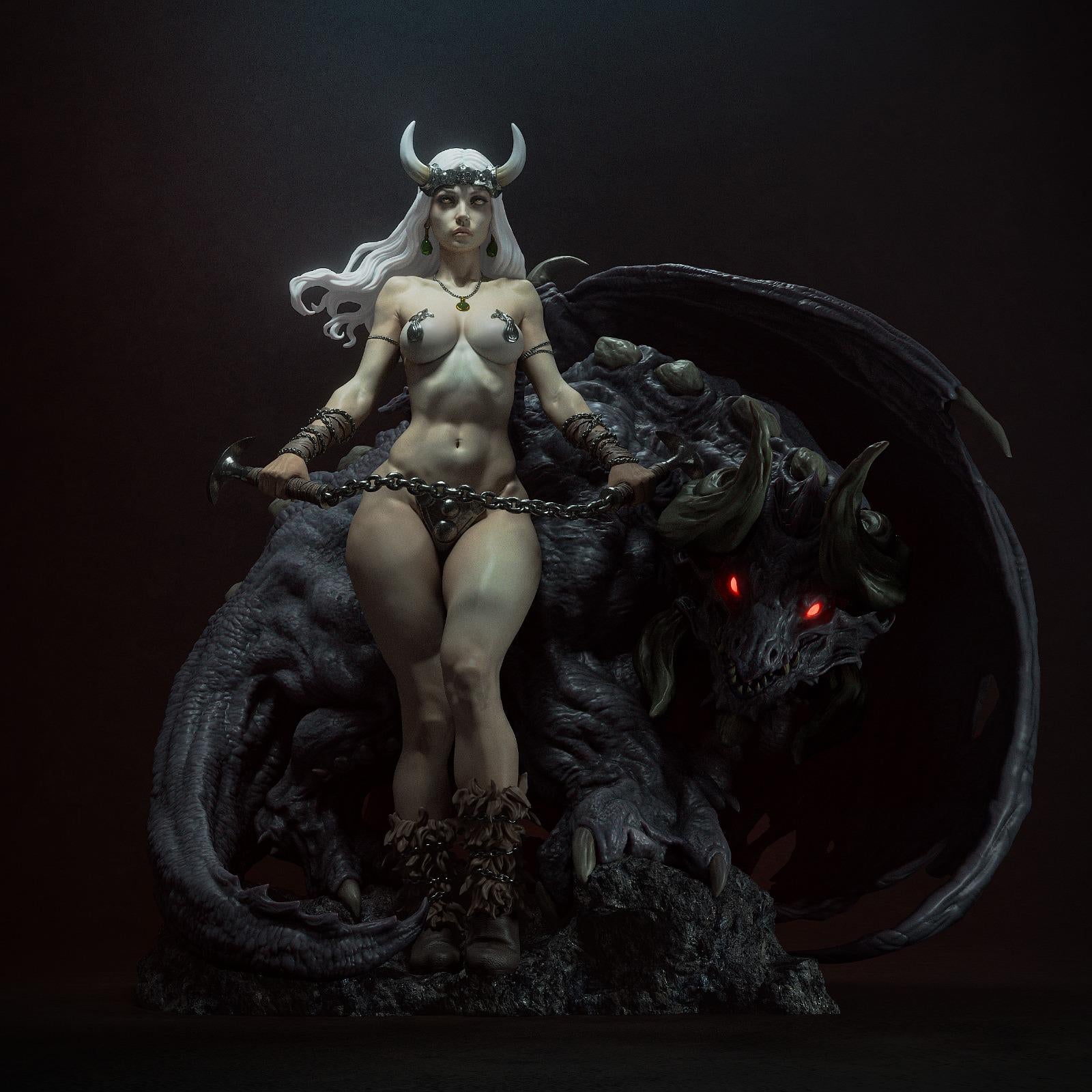 Dragon Tamer Warrior Statue | RPG Collector Statue - Maximum Detailed 12k Resin Printed Figure
