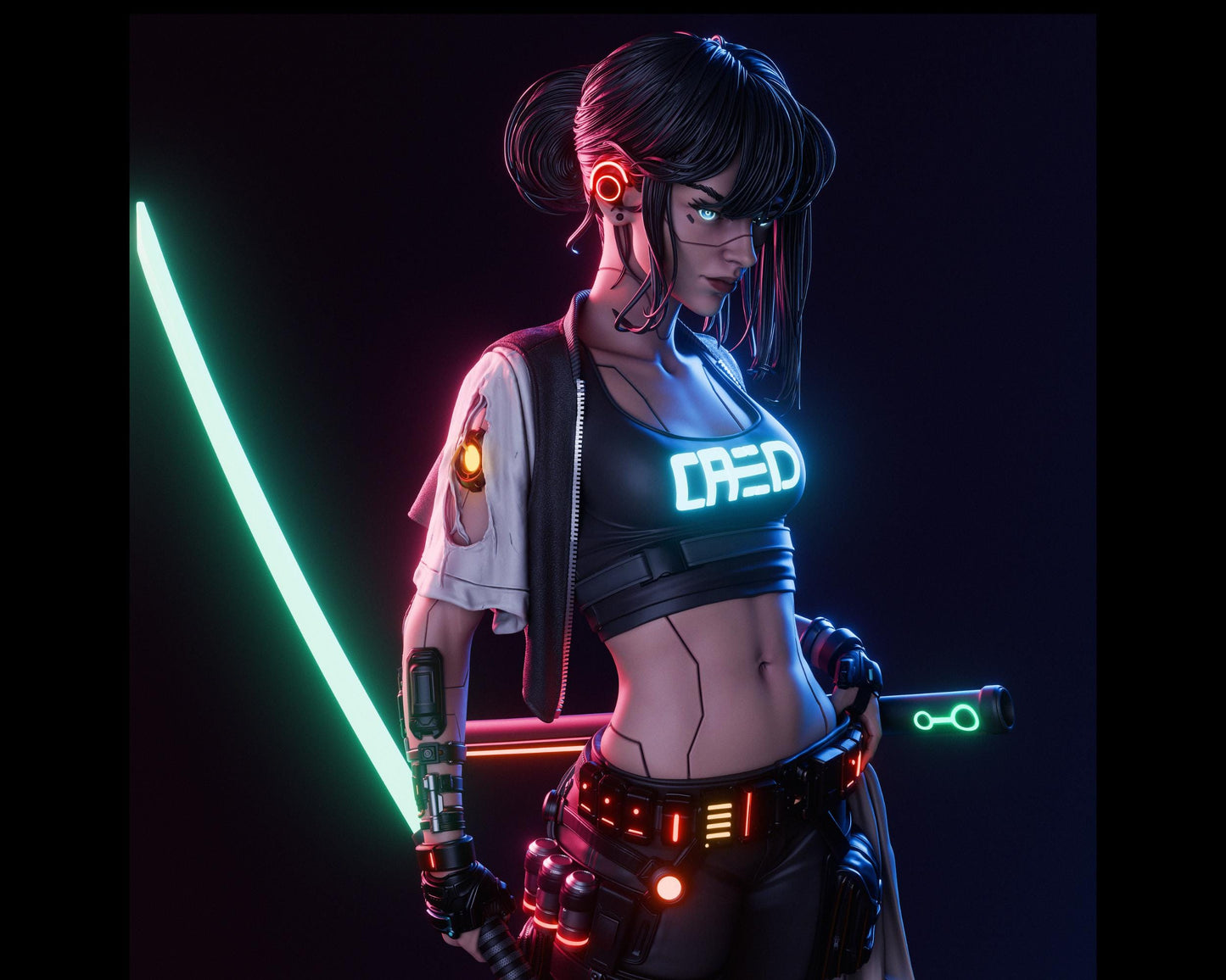 Cyberpunk Samurai Girl Statue | Maximum Detailed 12k Resin Printed Figure