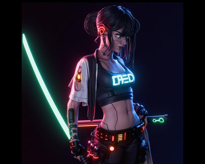 Cyberpunk Samurai Girl Statue | Maximum Detailed 12k Resin Printed Figure