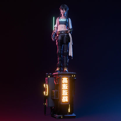 Cyberpunk Samurai Girl Statue | Maximum Detailed 12k Resin Printed Figure