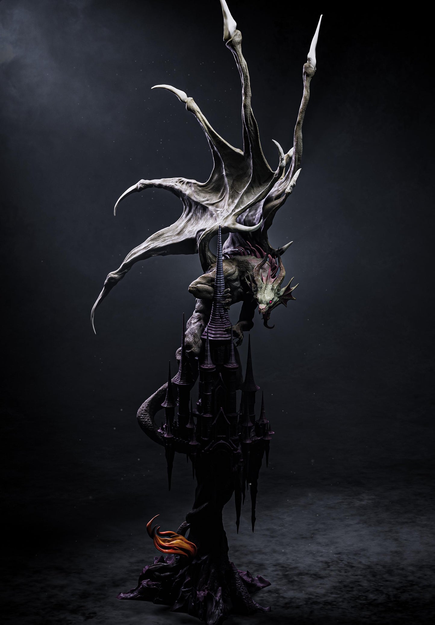 Mysterious Dragon on Dark Castle Statue | Maximum Detailed 12k Resin Printed Figure