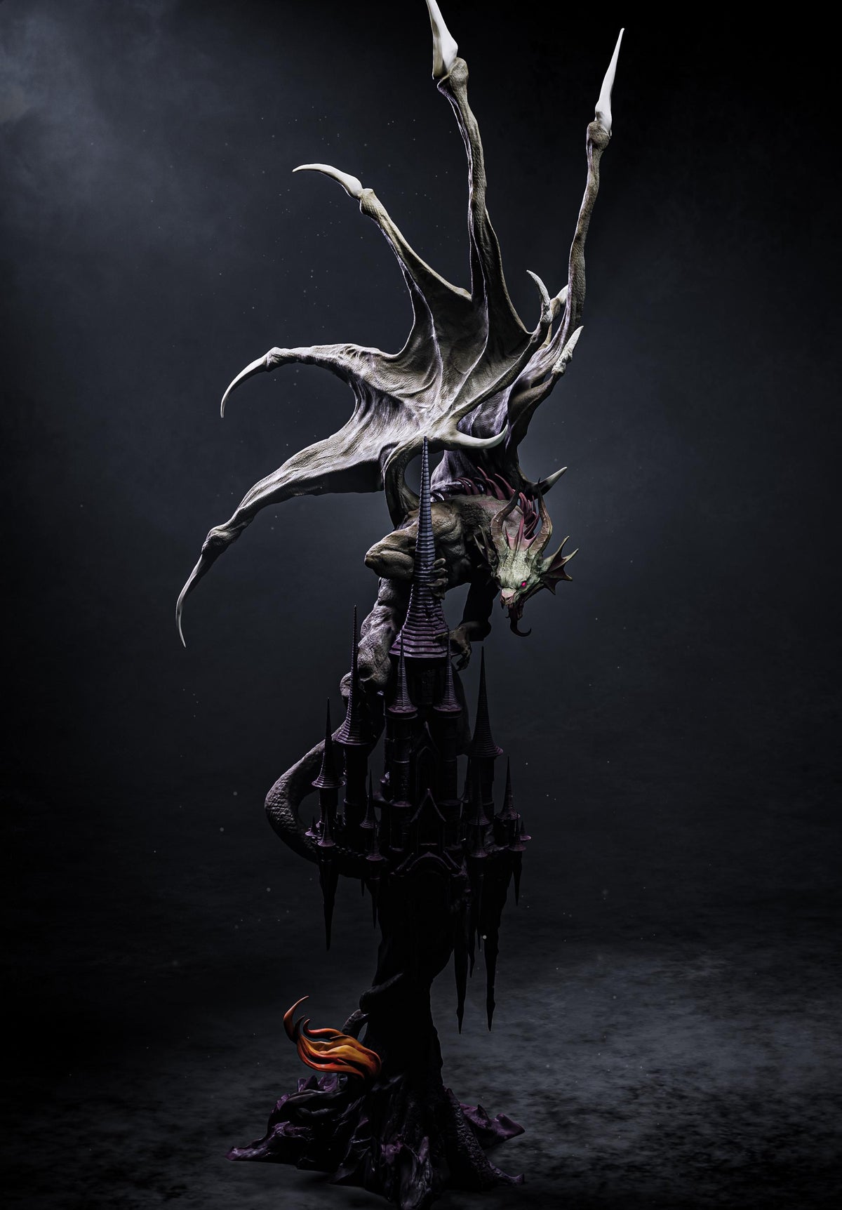 Mysterious Dragon on Dark Castle Statue | Maximum Detailed 12k Resin Printed Figure