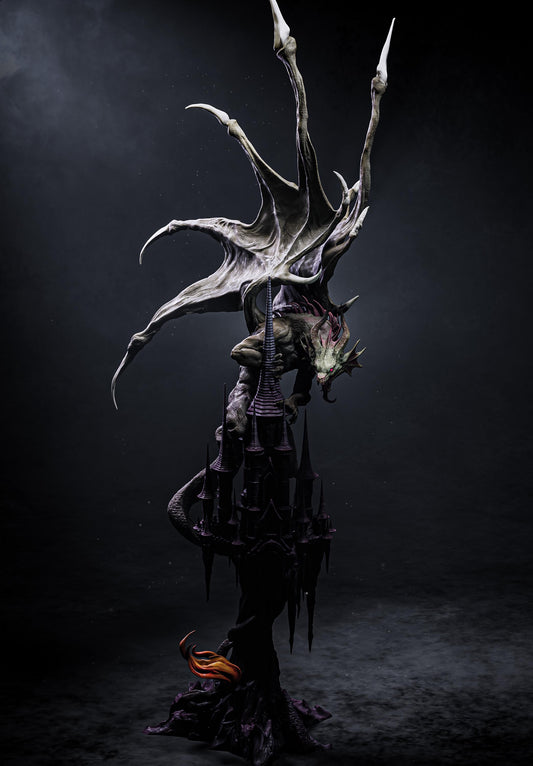 Mysterious Dragon on Dark Castle Statue | Maximum Detailed 12k Resin Printed Figure