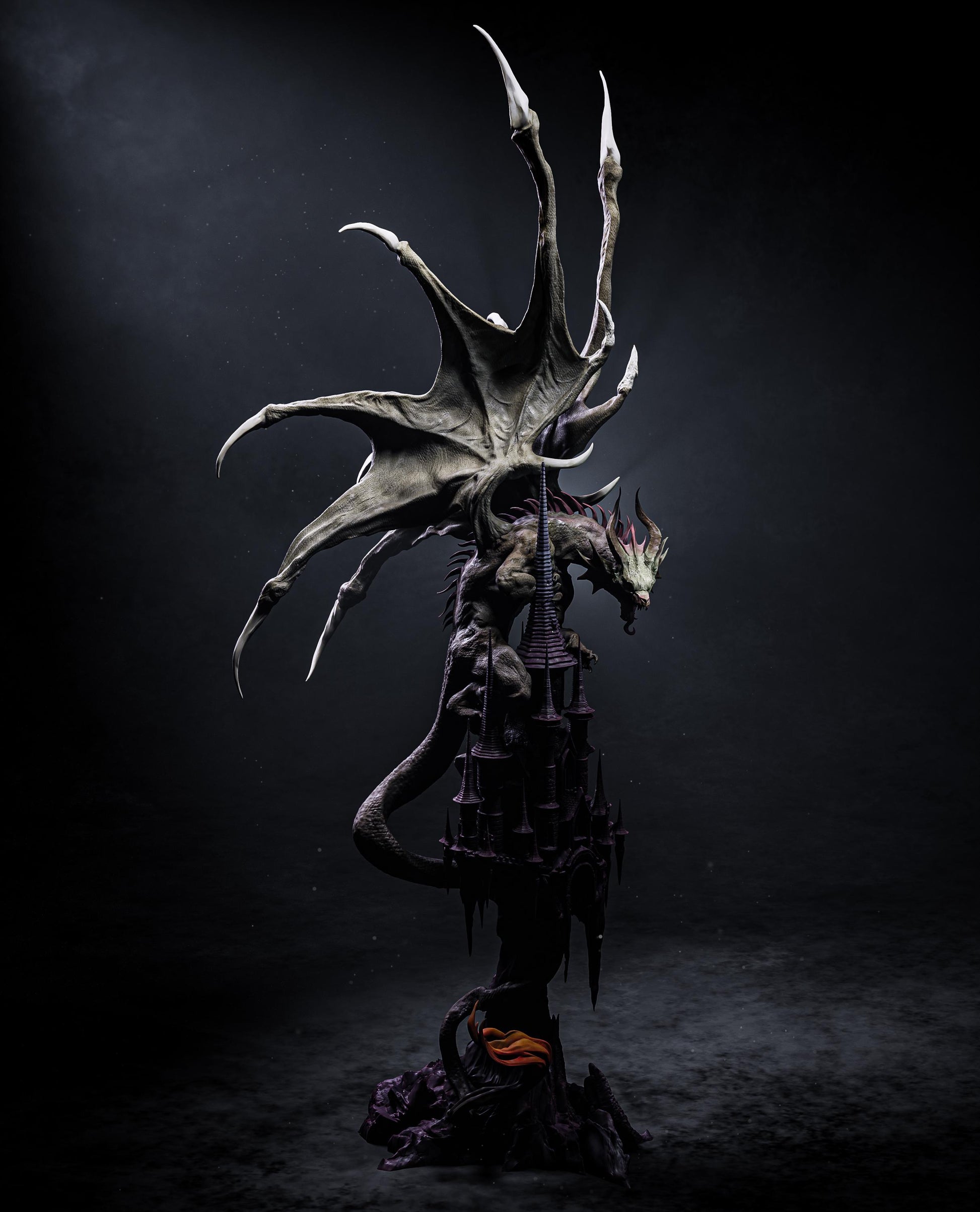 Mysterious Dragon on Dark Castle Statue | Maximum Detailed 12k Resin Printed Figure