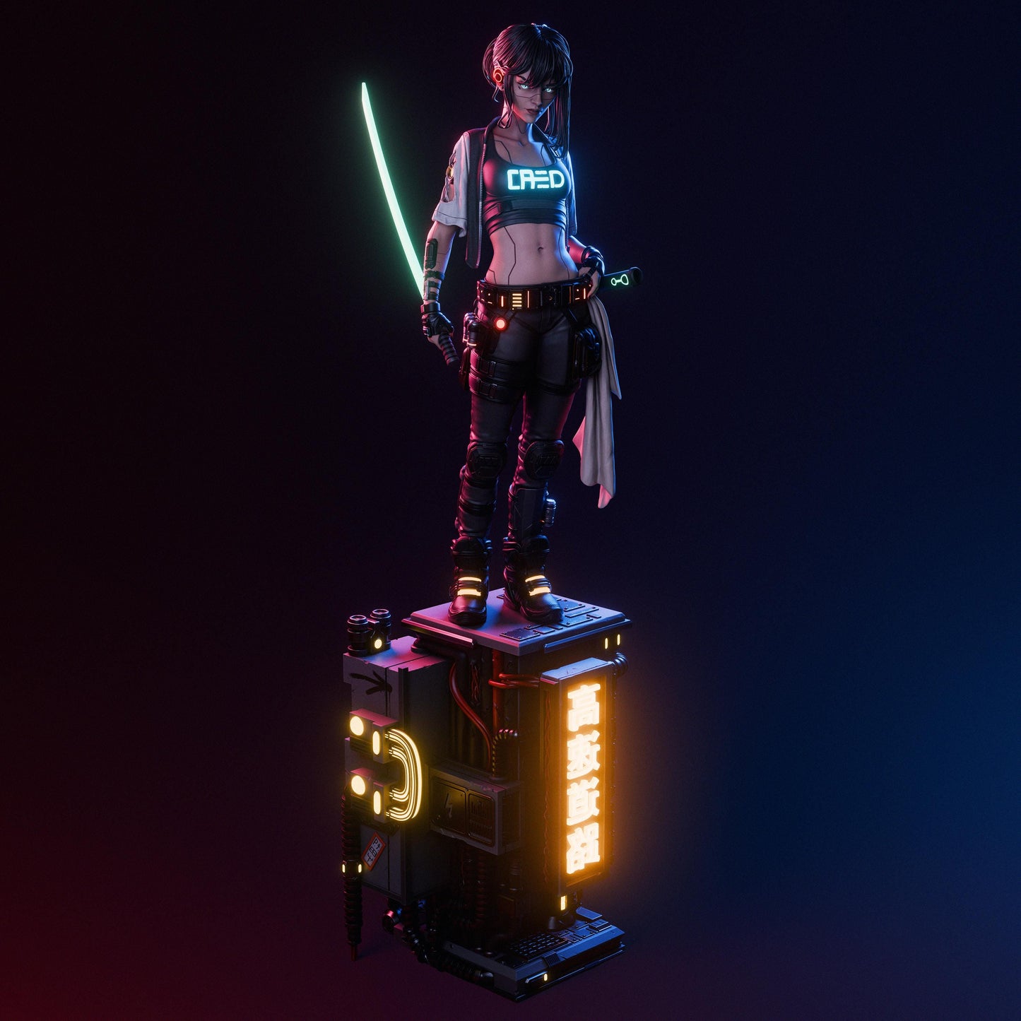 Cyberpunk Samurai Girl Statue | Maximum Detailed 12k Resin Printed Figure