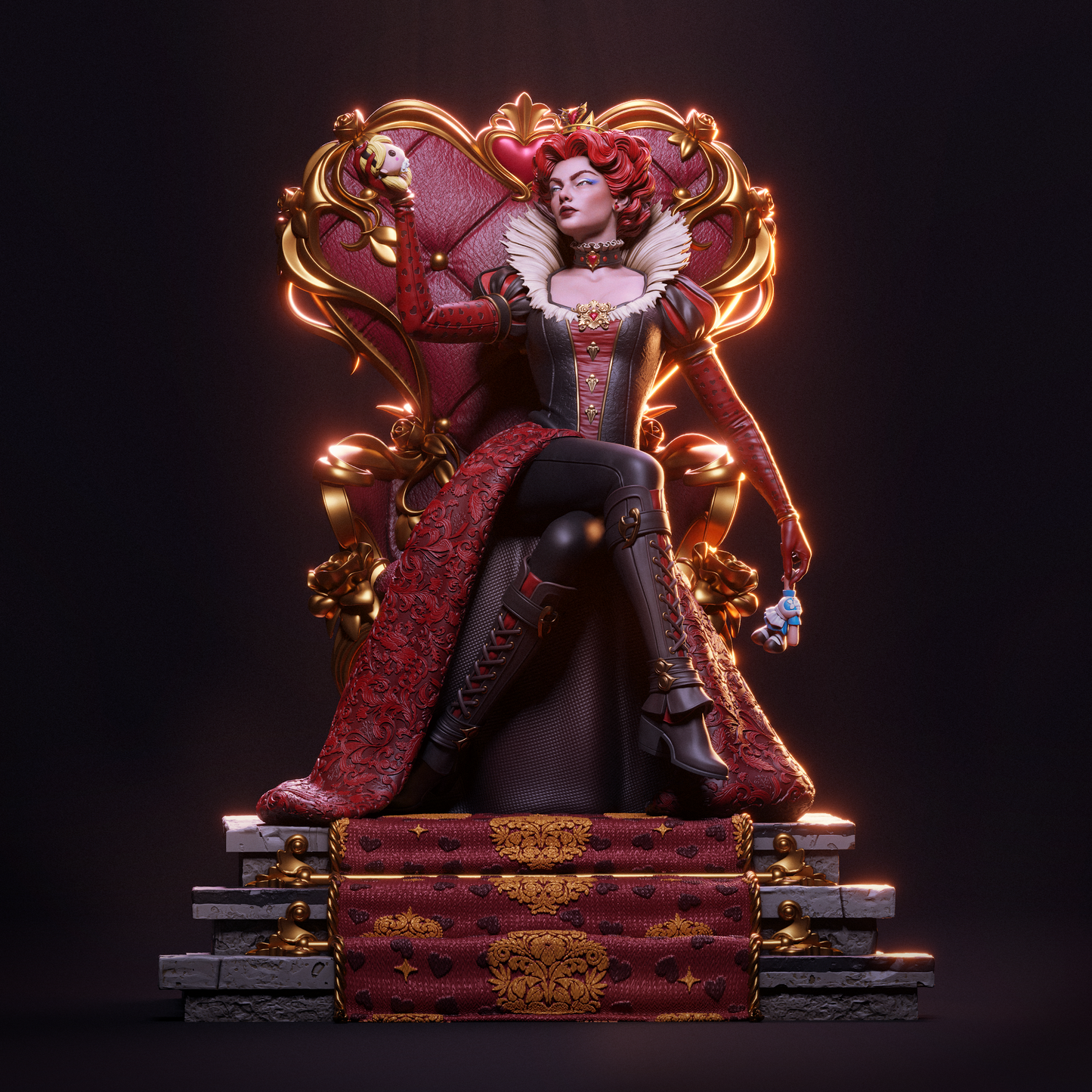 Queen of Hearts on Throne Statue – Alice in Wonderland | Maximum Detailed 16K Ultra-High Definition